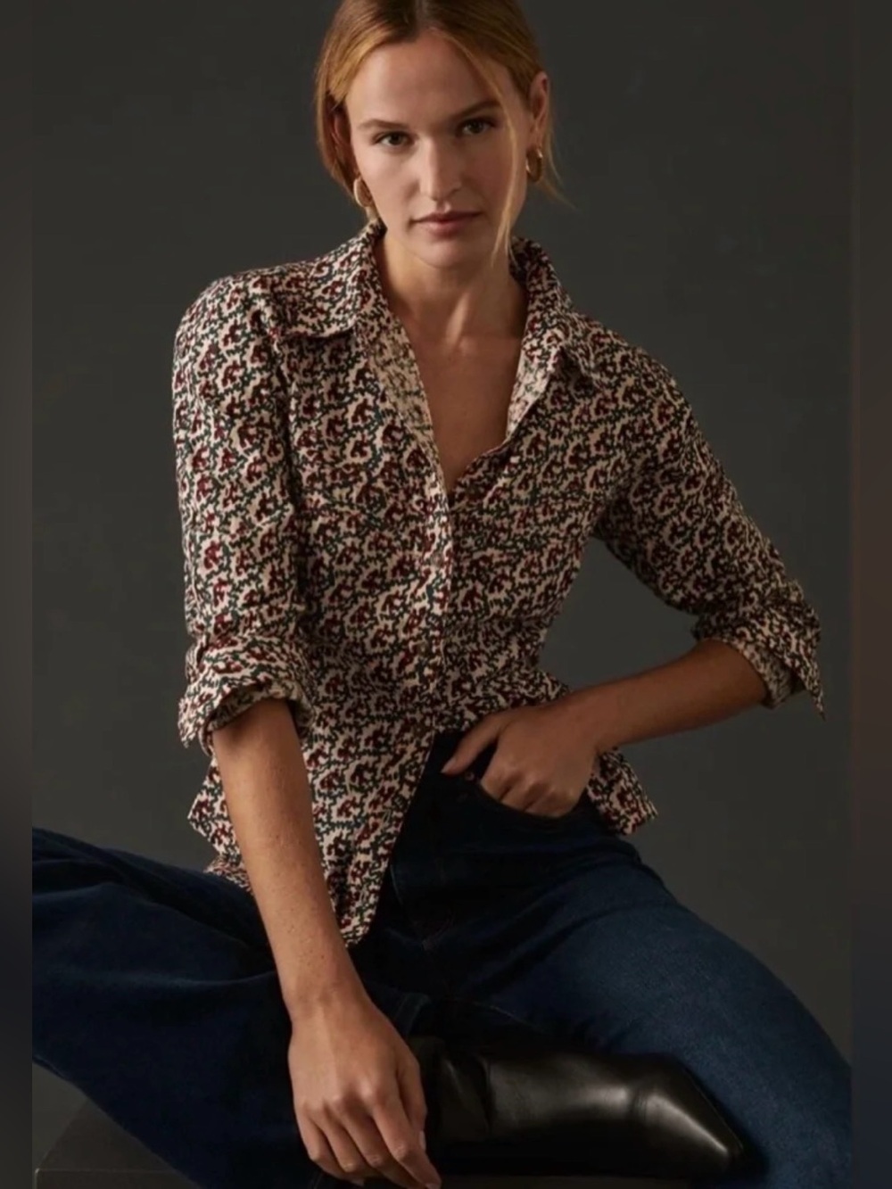Anthropologie Pilcro button up collared blouse top shirt fall cottagecore L